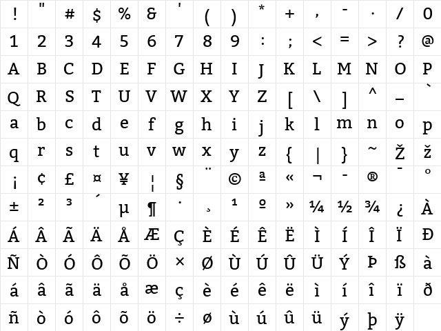 Bitter Regular font glyphpreview