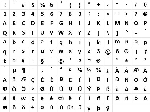 FreewayDemi Regular font glyphpreview