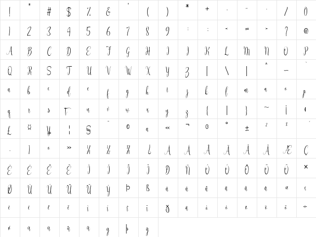 Aqilla Regular font glyphpreview