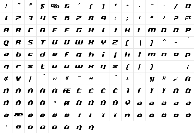 SF Quartzite Oblique font glyphpreview