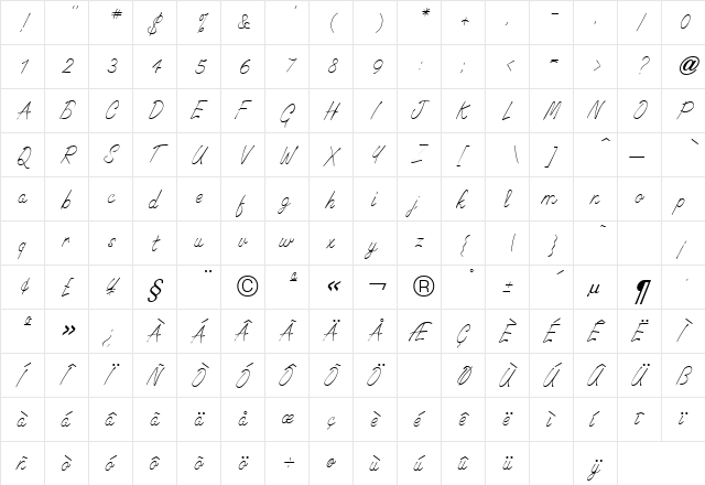 Signature Light Regular font glyphpreview