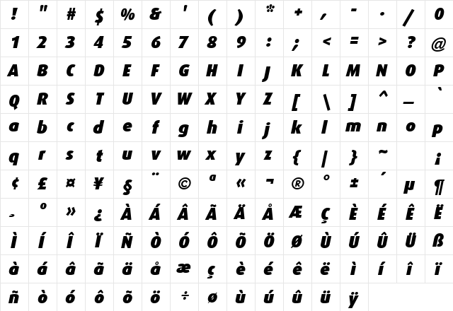 Dax-BlackItalic Regular font glyphpreview