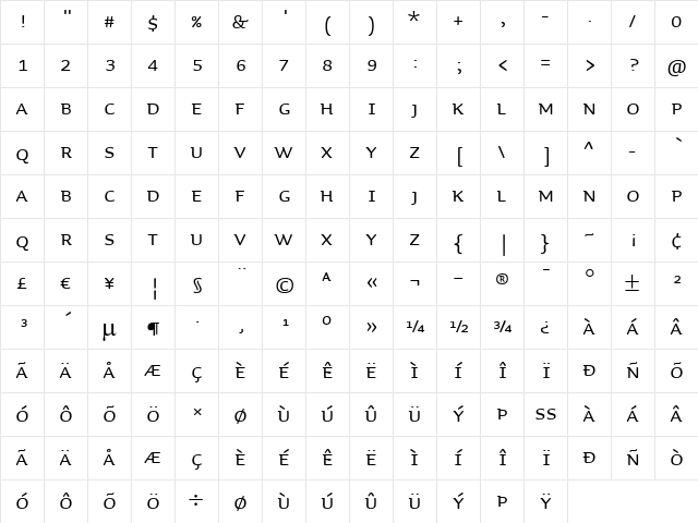 Sauna-SmallCaps Regular font glyphpreview