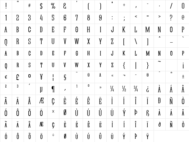 Quastic Kaps Narrow Regular font glyphpreview