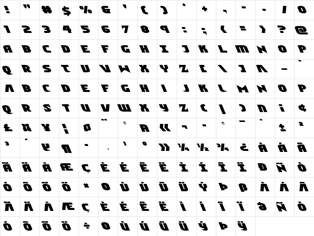 Ninja Garden Leftalic Italic font glyphpreview