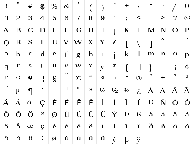 URWImperialTMedExtWid Regular font glyphpreview