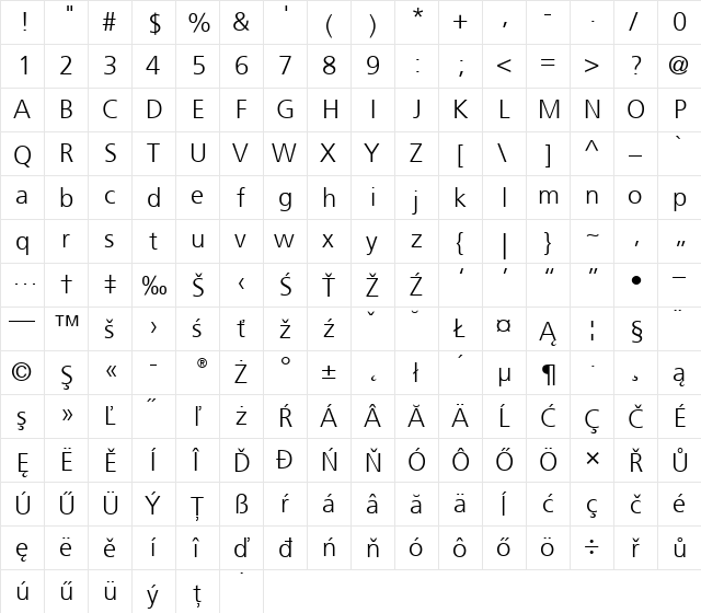 Frutiger CE 45 Light Regular font glyphpreview