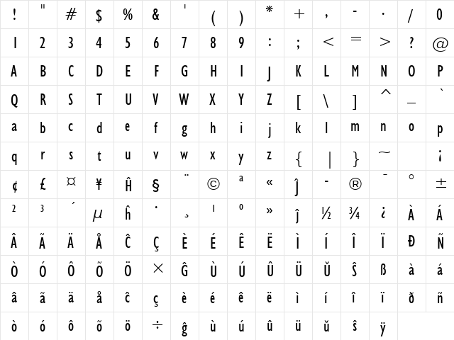 Humanst521 Cn BT Eo Regular font glyphpreview