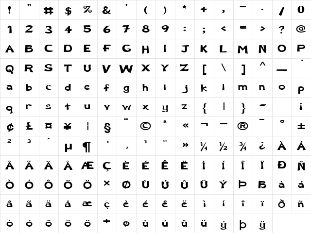 Sarah-Extended Normal font glyphpreview