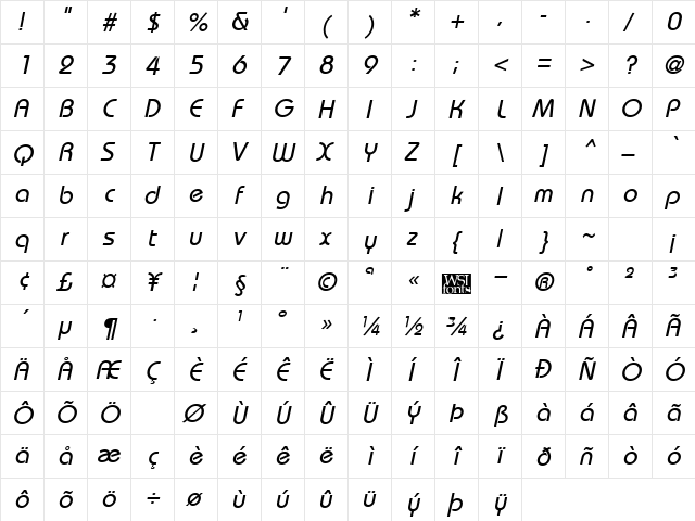 BordeauxMedium Italic font glyphpreview