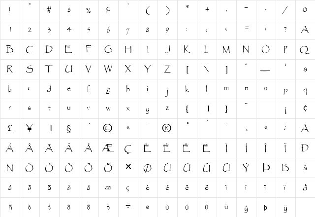 FZ HAND 16 Normal font glyphpreview