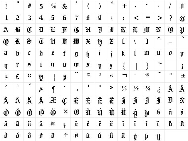 Olde Englishe Regular font glyphpreview