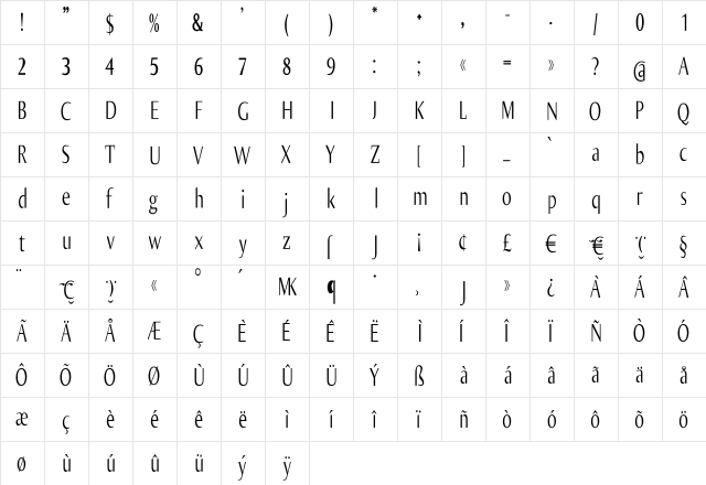 OliJoCondensed Regular font glyphpreview