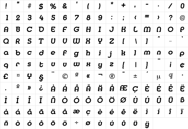 Media-DemiBoldIta Regular font glyphpreview