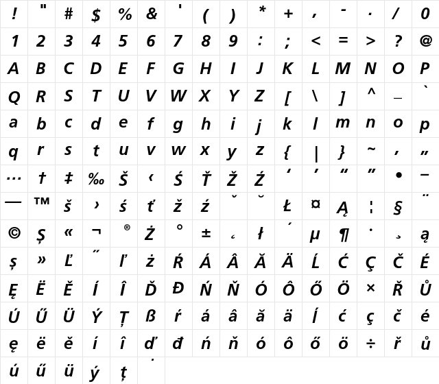 Frutiger CE 66 Bold Italic font glyphpreview