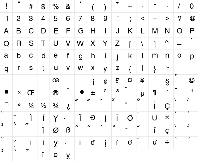 VNI-Helve Normal font glyphpreview
