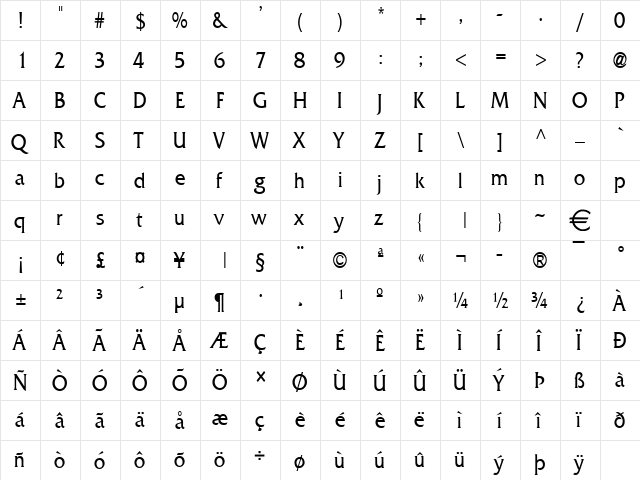 FrancoCondensed Normal font glyphpreview