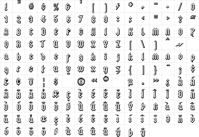 Squealer Embossed Regular font glyphpreview