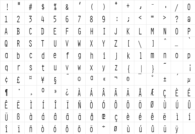 OratorCondensed Regular font glyphpreview