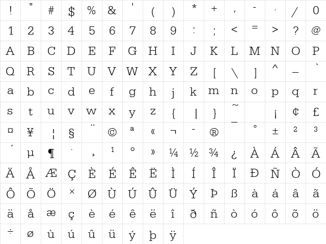 URWSarandibDLig Regular font glyphpreview