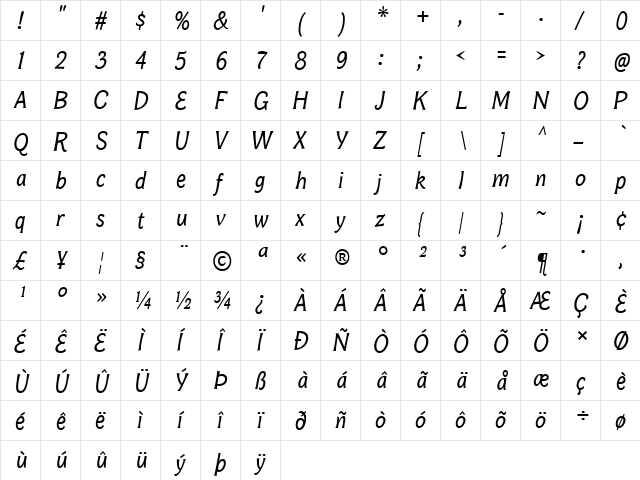 Bonobo Italic font glyphpreview