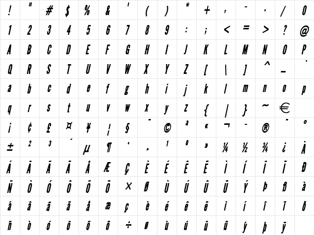 EngGothicThin BoldItalic font glyphpreview