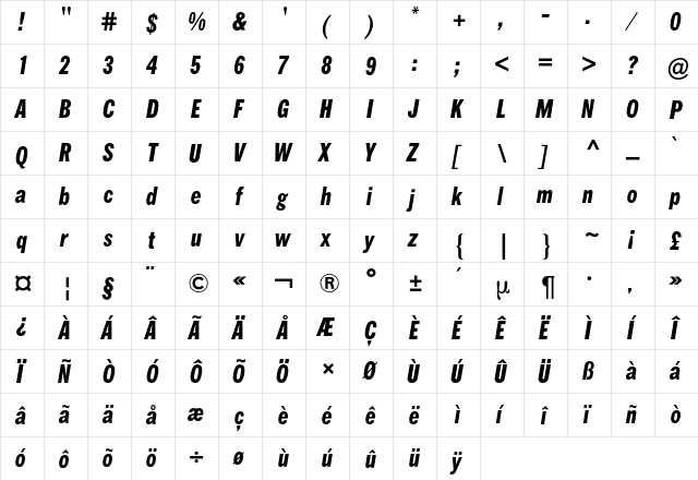 FranklinATFExtraCondensedBQ Regular font glyphpreview