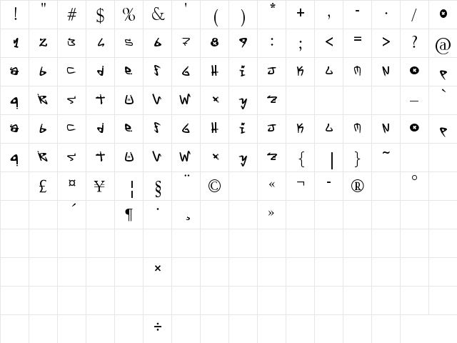 Y-Yo Tags Regular font glyphpreview