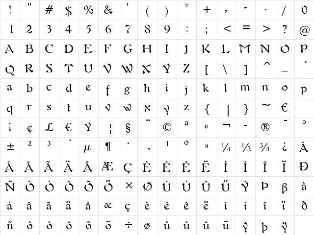 Freefrm721 BT Roman font glyphpreview