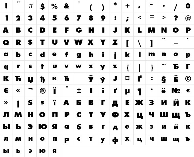 FuturisExtra Bold Cyrillic font glyphpreview