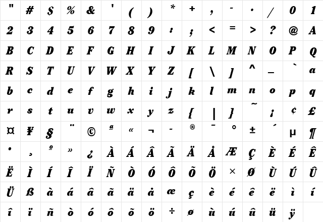 CheltenhamBookCdITC Bold Italic font glyphpreview