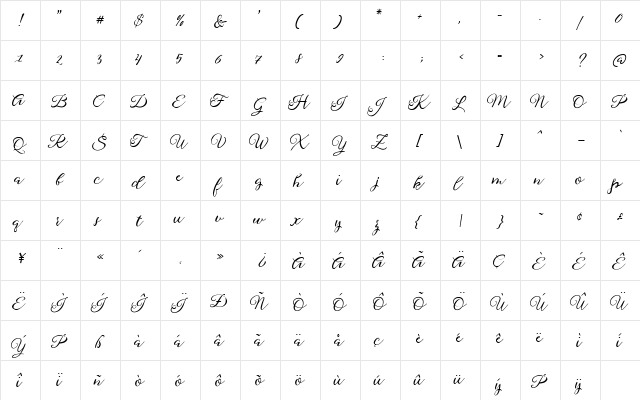 Sophia Script Regular font glyphpreview
