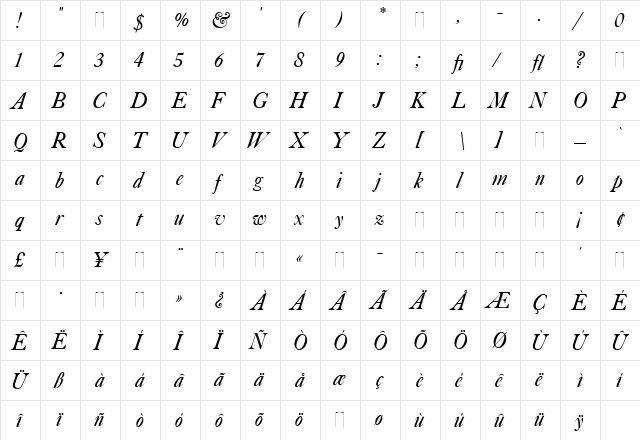 Caslon Italic Regular font glyphpreview