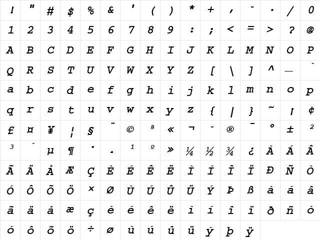 Ethiopic WashRa Bold Slant Bold font glyphpreview
