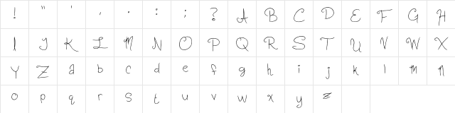 Slightly Cursive Characters Regular font glyphpreview