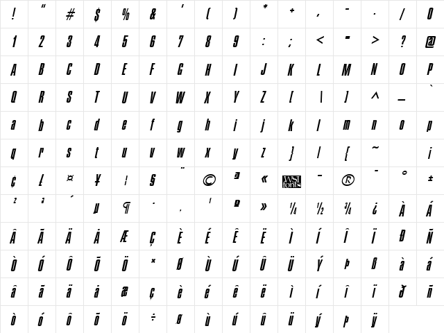 Pledge Italic font glyphpreview