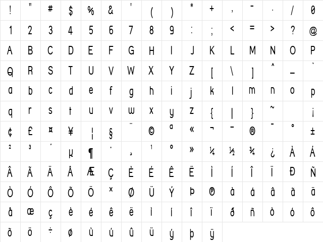 Street Corner Narrow Regular font glyphpreview