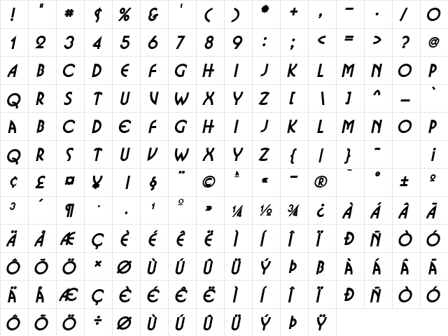 Busso Wide Italic font glyphpreview