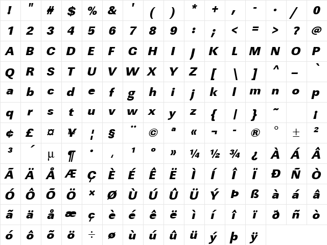 URWLinearTUltBol Oblique font glyphpreview