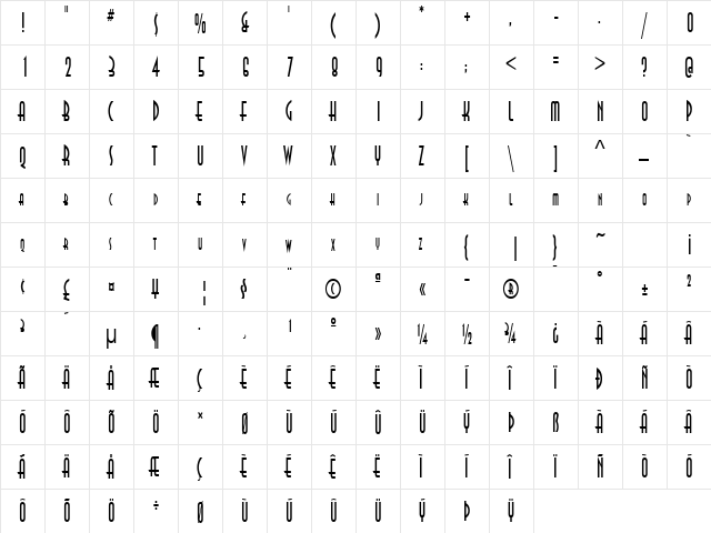 Asia Thin Normal font glyphpreview