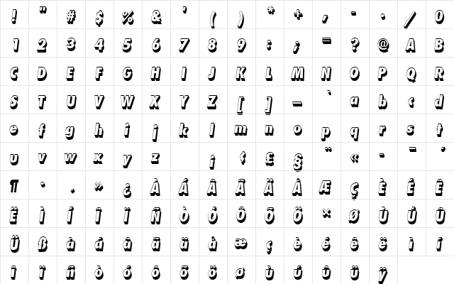 FuturaTExtBolConOblSh1 Regular font glyphpreview