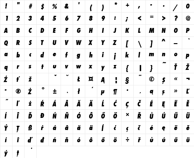 FuturaTEEExtBolCon Italic font glyphpreview