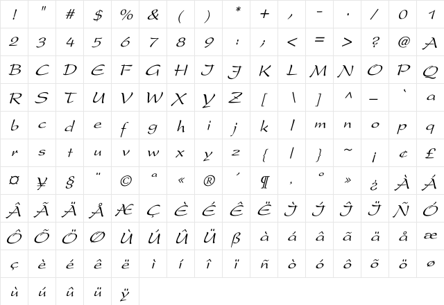 Present Italic Italic font glyphpreview