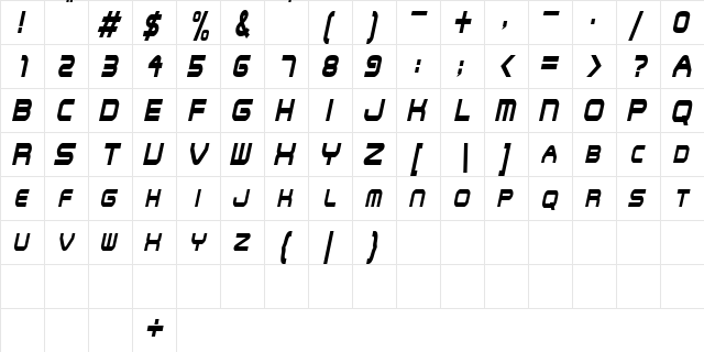SNFUCondensed Oblique font glyphpreview