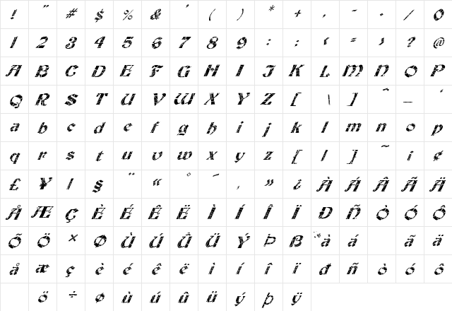 FZ JAZZY 19 CRACKED ITALIC Normal font glyphpreview