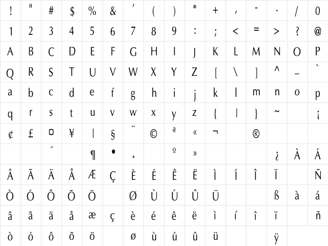Optima Cn Regular font glyphpreview