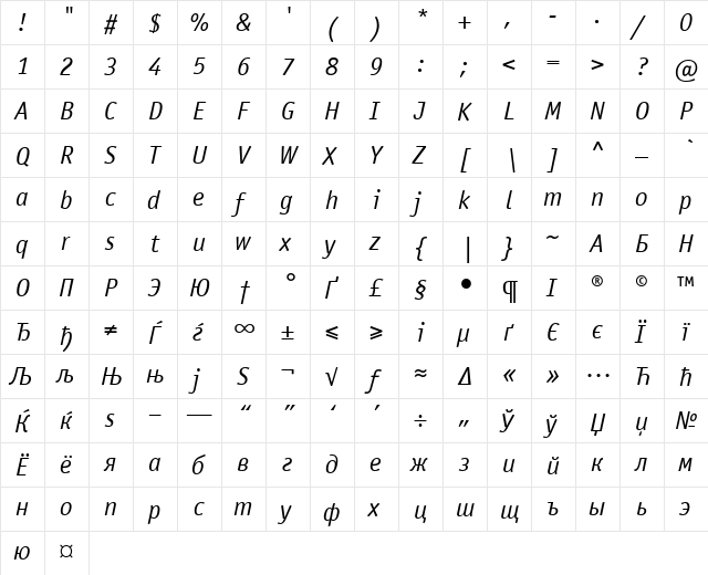 OfficinaSansMACCTT Italic font glyphpreview