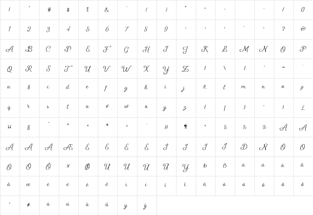 Shelly Script Regular font glyphpreview