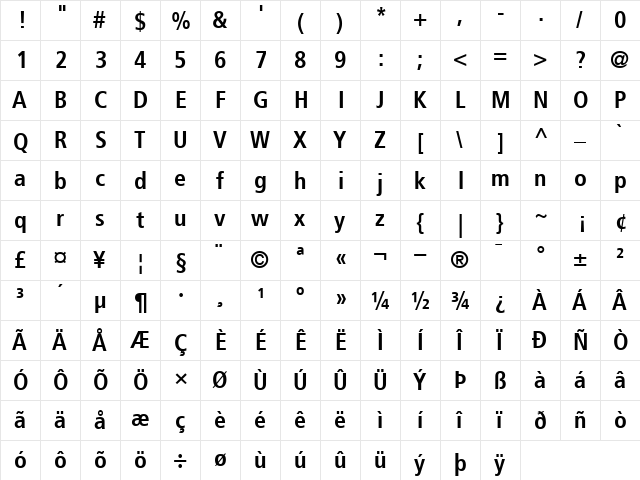 Frutiger Bold Cn Regular font glyphpreview