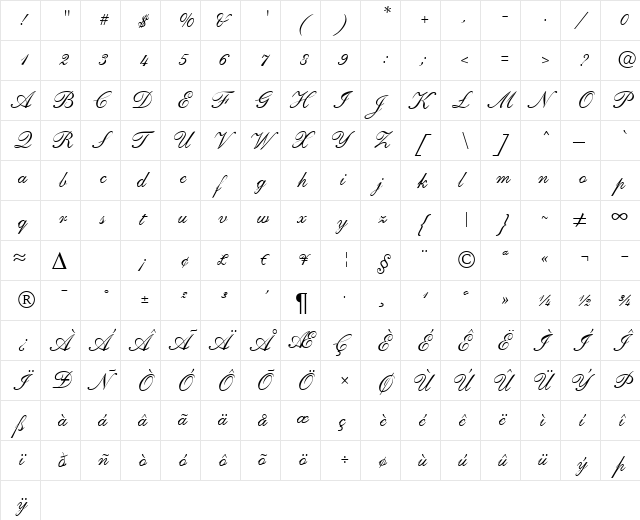 Script-S721-One Regular font glyphpreview